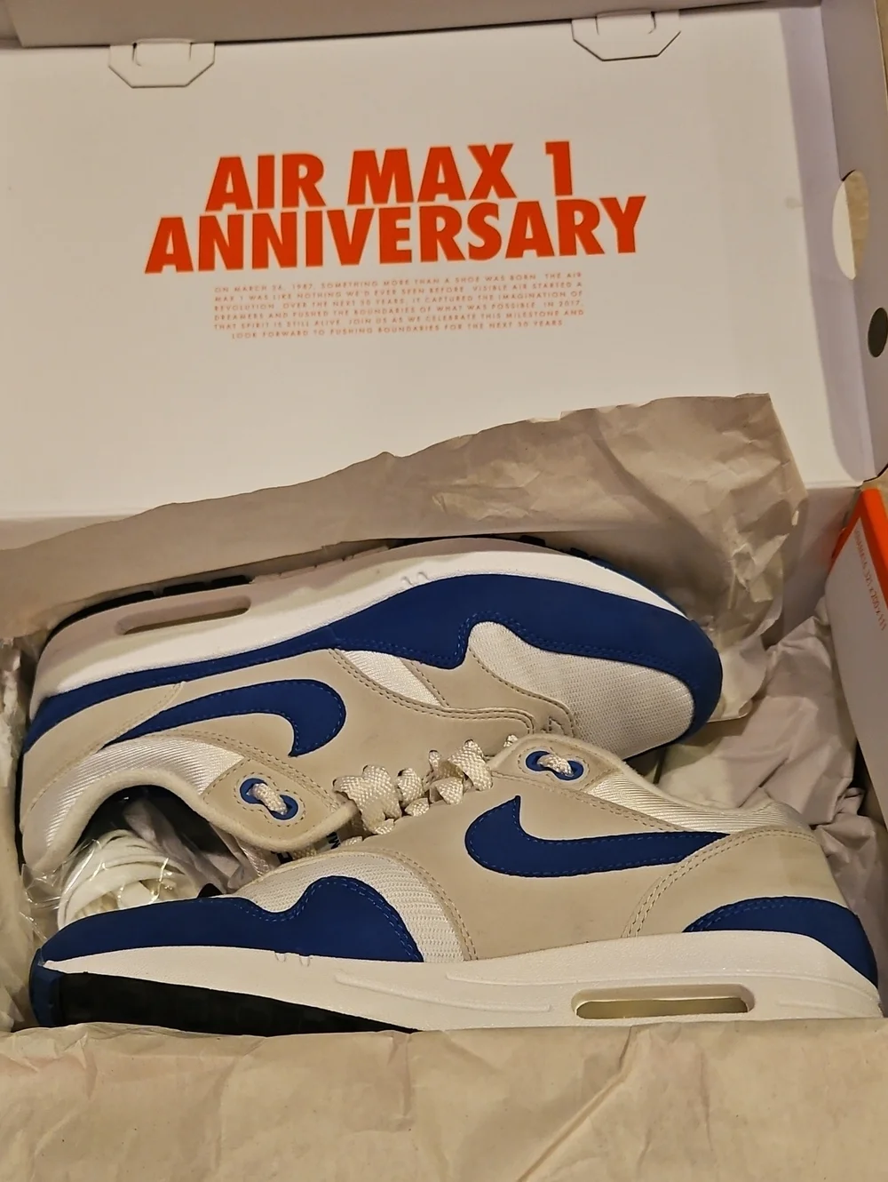 Nike Air Max 1 Sneakers - White & Blue & Tan